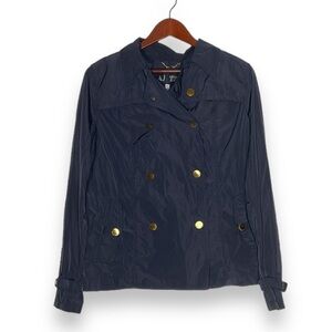 Armani Jeans Navy Blue Double Breasted Collared Windbreaker Raincoat Jacket 10